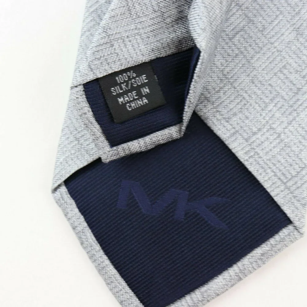 Michael Kors Necktie Mens One Size Light Grey New Silk Textured Weave‎ Tie